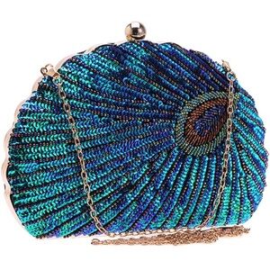 Women's Unique Luxury Sequins Beaded Evening Bag (Peacock blue）